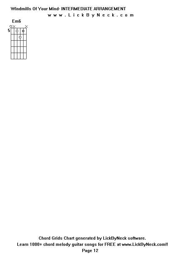 Chord Grids Chart of chord melody fingerstyle guitar song-Windmills Of Your Mind- INTERMEDIATE ARRANGEMENT,generated by LickByNeck software.